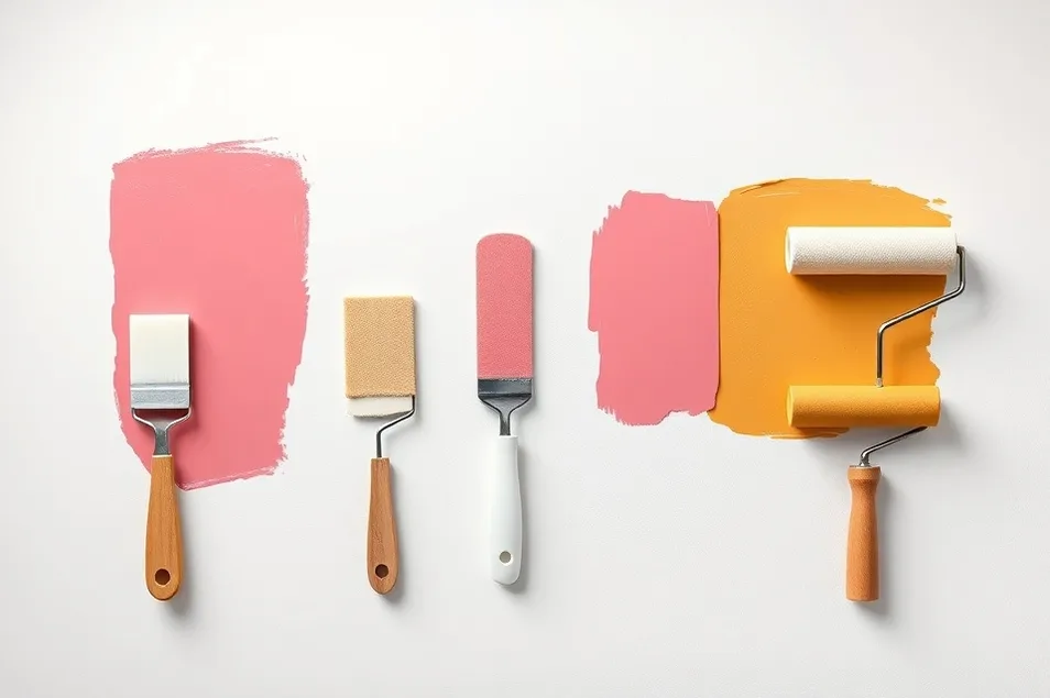 Outils de peinture disposés dans l'ordre des étapes du chantier