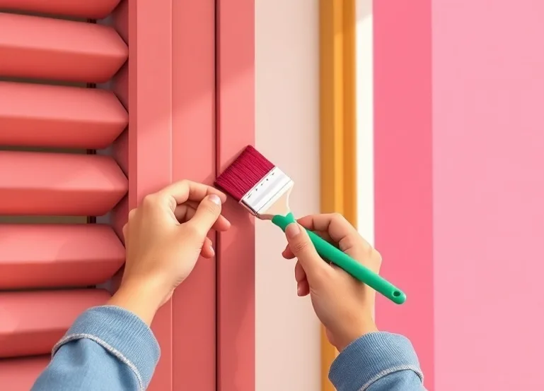 Mise en peinture au pinceau de volets et d'encadrements en bois
